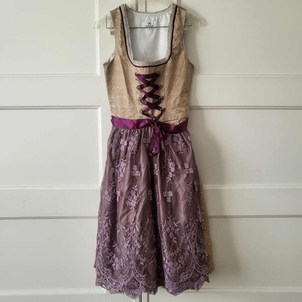 Edelnice Trachtenmode Cleo Bavarian Dirndl Midi Dress Apron Oktoberfest EU 36 S
